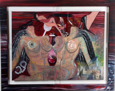 Картина под названием "Bordel" - Amélia M Henriques, Подлинное произведение искусства, Масло Установлен на Деревянная панель