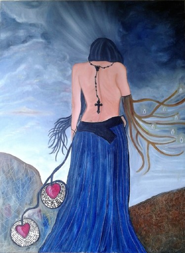 Painting titled "A EREMITA" by Amélia M Henriques, Original Artwork, Oil Mounted on Wood Panel