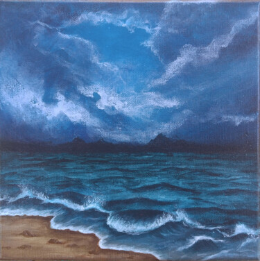 Painting titled "Night surf" by Liatriz, Original Artwork, Acrylic Mounted on Wood Stretcher frame