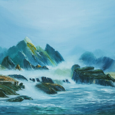 Pittura intitolato "Rocks in the fog" da Liatriz, Opera d'arte originale, Olio