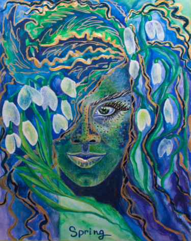 Malerei mit dem Titel "Lady spring" von Yulia Bukharovskaya, Original-Kunstwerk, Acryl