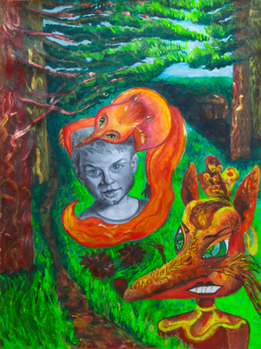 Рисунок под названием "Little Fox" - Yulia Bukharovskaya, Подлинное произведение искусства, Карандаш