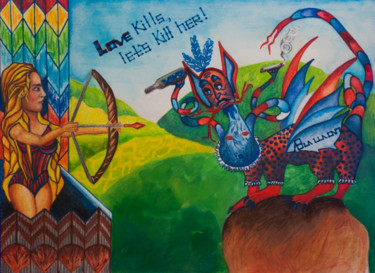Dessin intitulée "Love kills, let's…" par Yulia Bukharovskaya, Œuvre d'art originale, Crayon