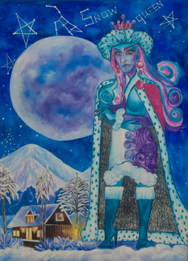 Malerei mit dem Titel "Snow queen" von Yulia Bukharovskaya, Original-Kunstwerk, Aquarell