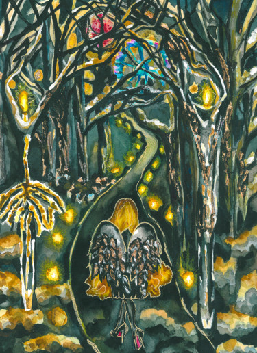 Malerei mit dem Titel "The Time of Angels" von Yulia Bukharovskaya, Original-Kunstwerk, Aquarell