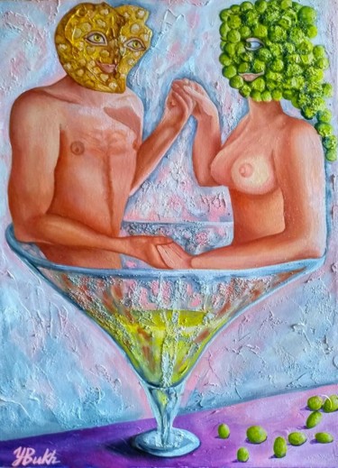 Painting titled "Grape - cheese comp…" by Yulia Bukharovskaya, Original Artwork, Oil