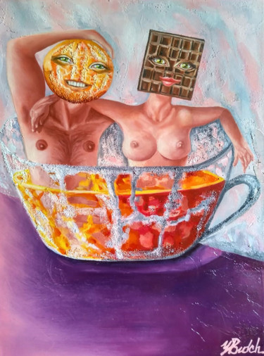 Картина под названием "A cup of tea" - Yulia Bukharovskaya, Подлинное произведение искусства, Масло