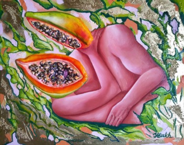 Malerei mit dem Titel "The papaya flavor" von Yulia Bukharovskaya, Original-Kunstwerk, Öl