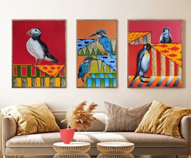 Картина под названием "Triptych " A bird's…" - Yulia Bukharovskaya, Подлинное произведение искусства, Масло
