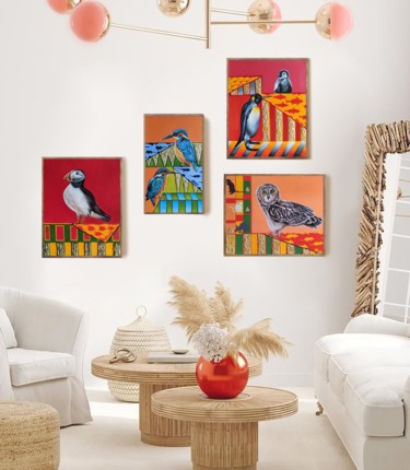 Quadriptych "A birds land". Ζωγραφική με τίτλο "Quadriptych "A bir…" από Yuliya Liber, Αυθεντικά έργα τέχνης, Λάδι