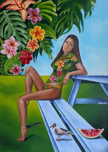 Picnic with John Peinture intitulée "Picnic with John" par Yuliya Liber, Œuvre d'art originale, Huile