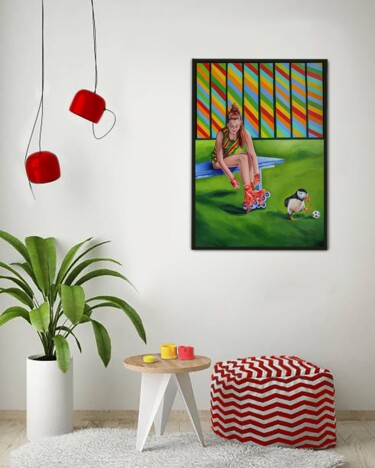 Painting titled "Roller blades with…" by Yulia Bukharovskaya, Original Artwork, Oil