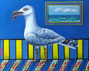 Painting titled "A dip in the Sea, V…" by Yulia Bukharovskaya, Original Artwork, Oil Mounted on Wood Stretcher frame