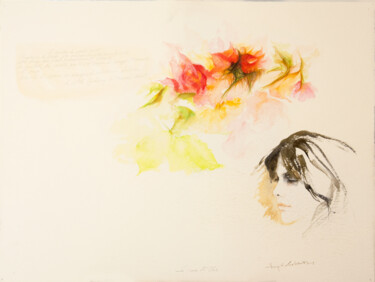 Peinture intitulée "Rose e testo di T.S…" par Angelo Liberati, Œuvre d'art originale, Aquarelle