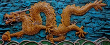 Escultura intitulada "dragão chinês" por Lou, Obras de arte originais
