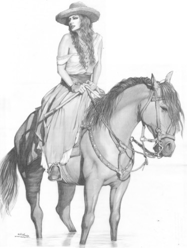 Drawing titled "La Patroncita" by El Rudy, Original Artwork, Conté