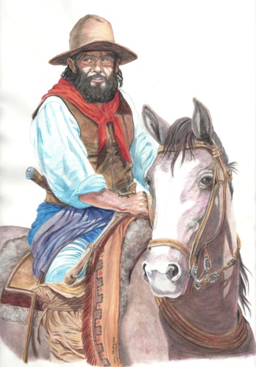 Desenho intitulada "El gaucho Martín Fi…" por El Rudy, Obras de arte originais, Lápis