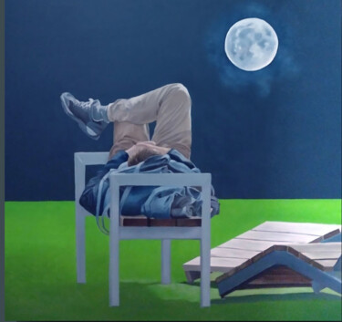 Картина под названием "man and moon" - Libor Kopecký, Подлинное произведение искусства, Масло