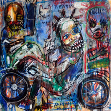 Картина под названием "La nouvelle moto du…" - Liby Lougué, Подлинное произведение искусства, Акрил Установлен на Деревянная…