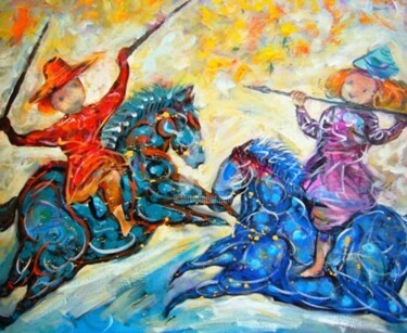 Painting titled "Charmant duel" by Li Chen, Original Artwork, Oil