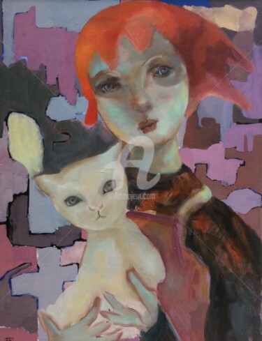 Peinture intitulée "le-chat1.jpg" par Li Chen, Œuvre d'art originale, Huile