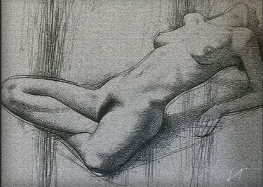 Painting titled "Nude black and white" by Licia Trobia, Original Artwork, Pencil Mounted on Wood Stretcher frame