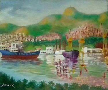 Painting titled "Ilha do Fundão" by Lício Maia, Original Artwork, Oil Mounted on Wood Stretcher frame