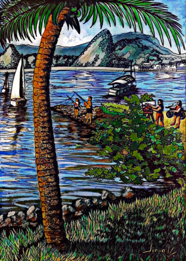Pintura intitulada "Coqueiro Solitário" por Lício Maia, Obras de arte originais, Acrílico