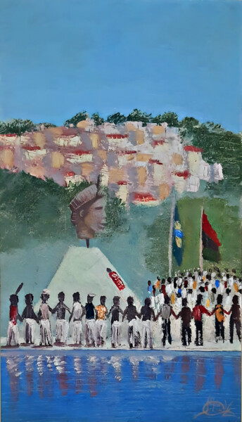 Painting titled "Unidos por Palmares" by Lício Maia, Original Artwork, Oil