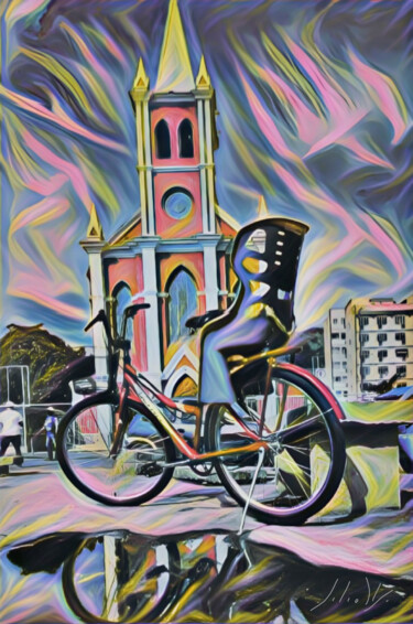Pittura intitolato "Bike em Bangu" da Lício Maia, Opera d'arte originale, Pittura digitale