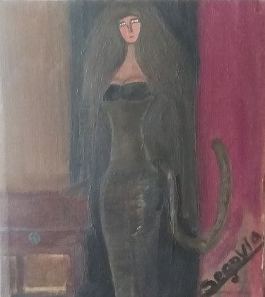 Картина под названием "La hermosa felina." - Eduardo González., Подлинное произведение искусства, Масло