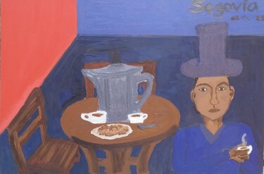Pintura intitulada "El café y su malqui…" por Eduardo González., Obras de arte originais, Óleo