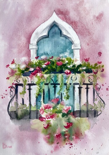 Painting titled "Balcony in Venice" by Lida Khomyakova (Artelida), Original Artwork, Watercolor