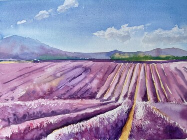 Peinture intitulée "Lavender fields" par Lida Khomyakova (Artelida), Œuvre d'art originale, Aquarelle