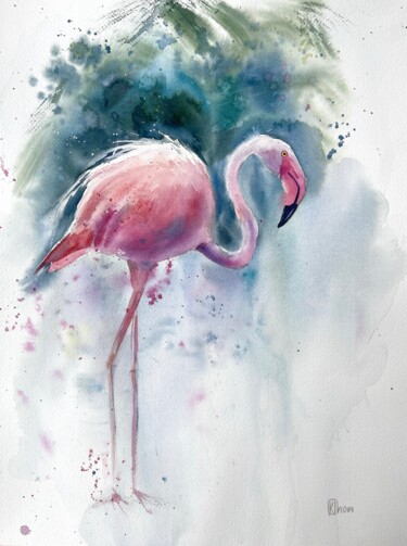 Painting titled "Flamingos" by Lida Khomyakova (Artelida), Original Artwork, Watercolor