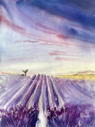 Peinture intitulée "Blooming lavender" par Lida Khomyakova (Artelida), Œuvre d'art originale, Aquarelle