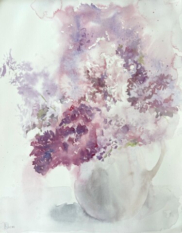 Schilderij getiteld "Bouquet of lilac" door Lida Khomyakova (Artelida), Origineel Kunstwerk, Aquarel