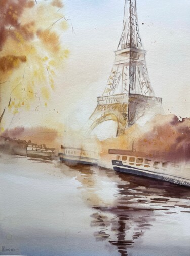 Painting titled "Paris" by Lida Khomyakova (Artelida), Original Artwork, Watercolor