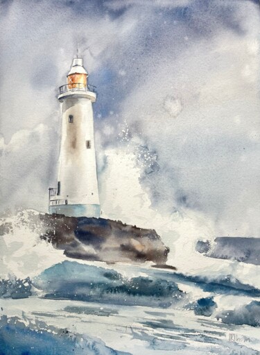 Schilderij getiteld "Lighthouse" door Lida Khomyakova (Artelida), Origineel Kunstwerk, Aquarel