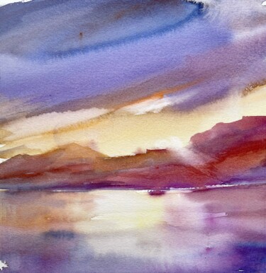 Ζωγραφική με τίτλο "Sunset in Montreux" από Lida Khomyakova (Artelida), Αυθεντικά έργα τέχνης, Ακουαρέλα