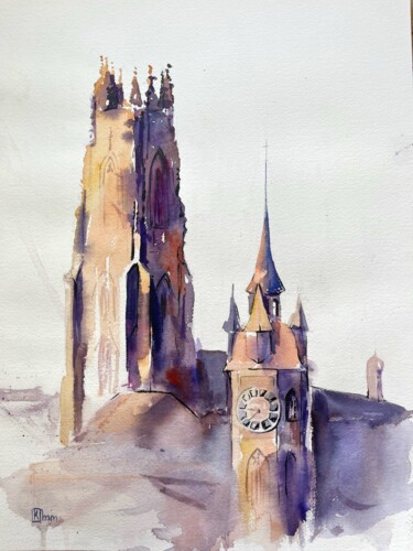 Painting titled "Cathedral of St. Ni…" by Lida Khomyakova (Artelida), Original Artwork, Watercolor