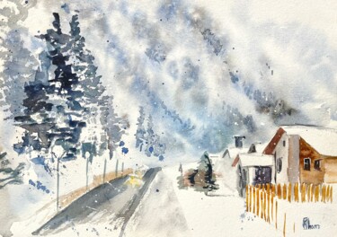 Painting titled "Snow in Leukerbad" by Lida Khomyakova (Artelida), Original Artwork, Watercolor