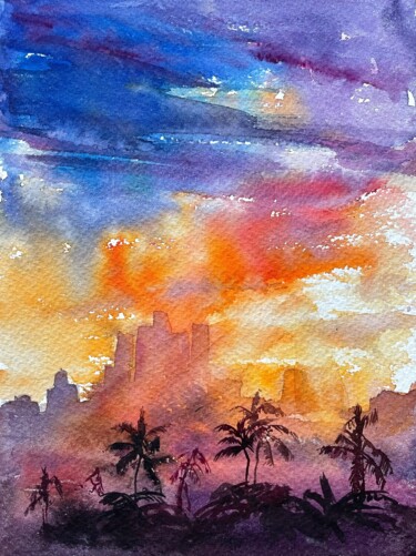 绘画 标题为“Sunset in Miami. Ci…” 由Lida Khomyakova (Artelida), 原创艺术品, 水彩