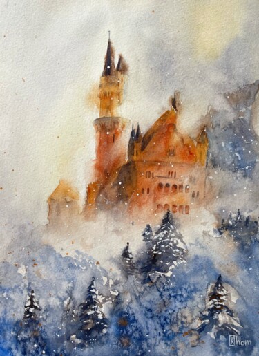 Malerei mit dem Titel "Winter Castle. Neus…" von Lida Khomyakova (Artelida), Original-Kunstwerk, Aquarell