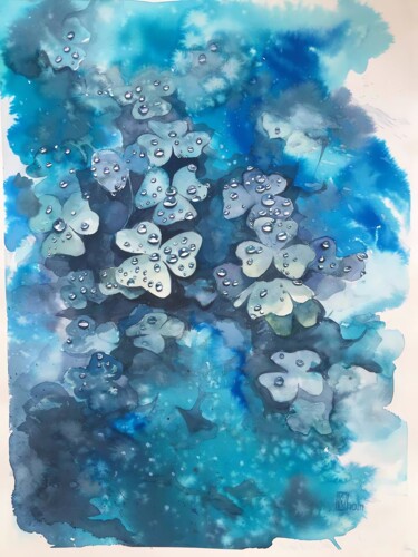 Pittura intitolato "Blue flowers" da Lida Khomyakova (Artelida), Opera d'arte originale, Acquarello