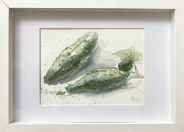 Schilderij getiteld "Cucumbers" door Lida Khomyakova (Artelida), Origineel Kunstwerk, Aquarel