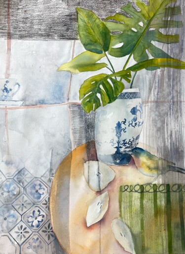 Malerei mit dem Titel "Exotic breakfast" von Lida Khomyakova (Artelida), Original-Kunstwerk, Aquarell