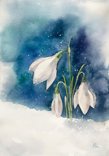 Pintura intitulada "Snowdrops" por Lida Khomyakova (Artelida), Obras de arte originais, Aquarela