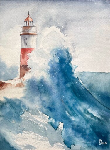 Painting titled "Lighthouse in the s…" by Lida Khomyakova (Artelida), Original Artwork, Watercolor