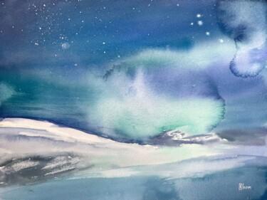Картина под названием "Northern lights. Mo…" - Lida Khomyakova (Artelida), Подлинное произведение искусства, Акварель
